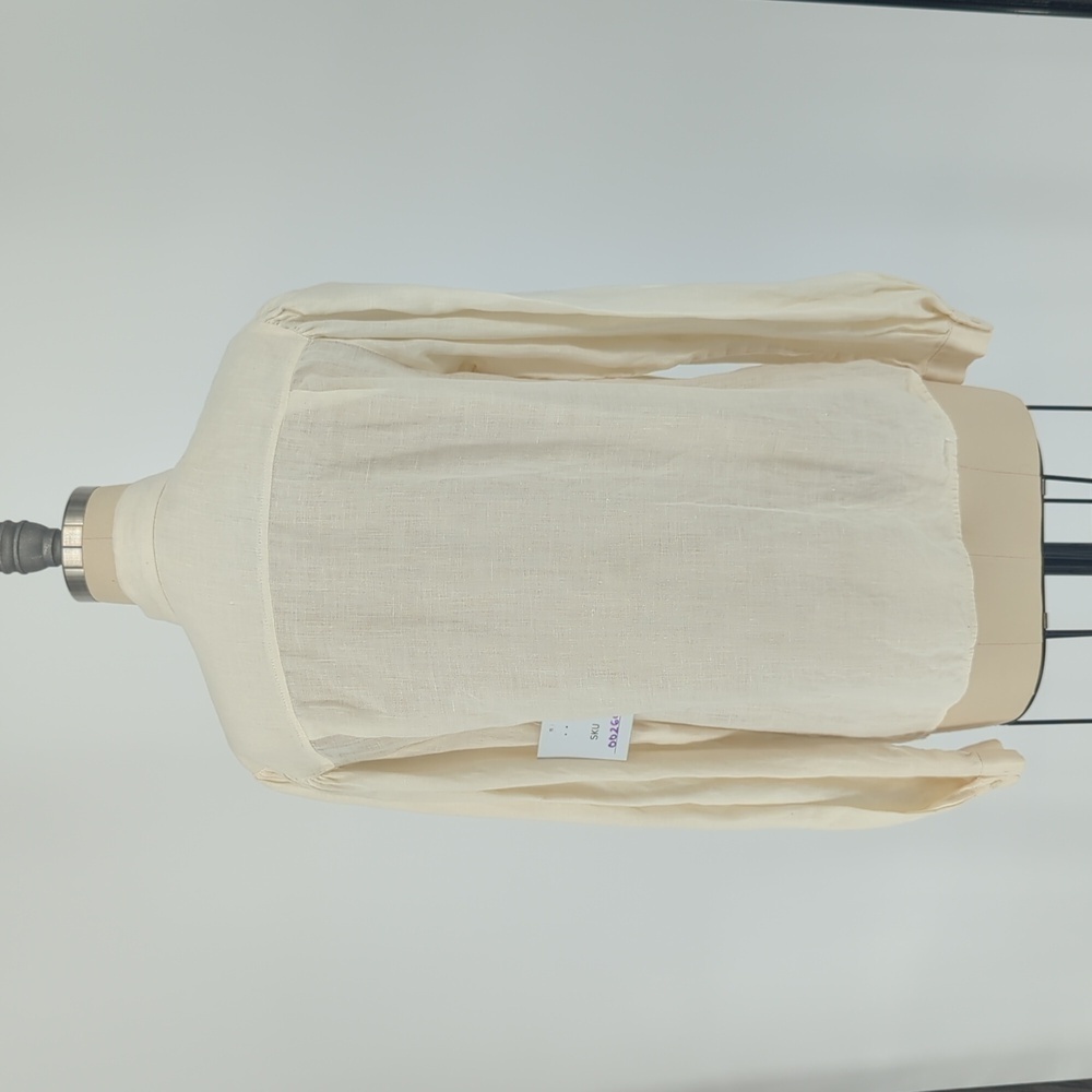 Vintage Pleated Button Down Top Ivory S/M preppy retro Business casual bohemian - Picture 2 of 9